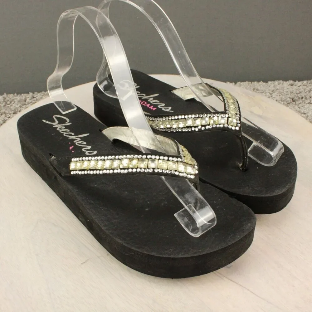 Skechers Foam Rhinestone Flip Flops Womens 8 Black Casual Sandals - Picture 2 of 11